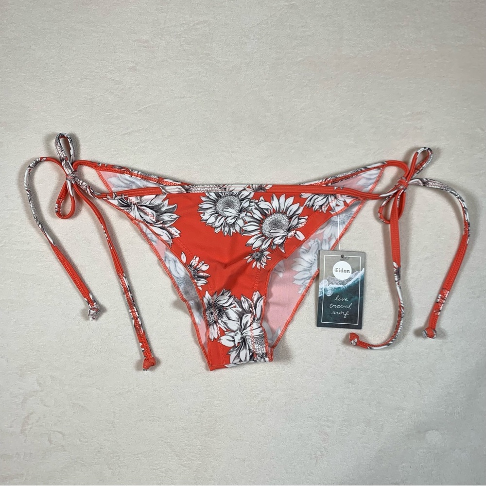 EIDON Tiki Tie Side Cheeky Floral Swimsuit Bikini Bottom, Medium